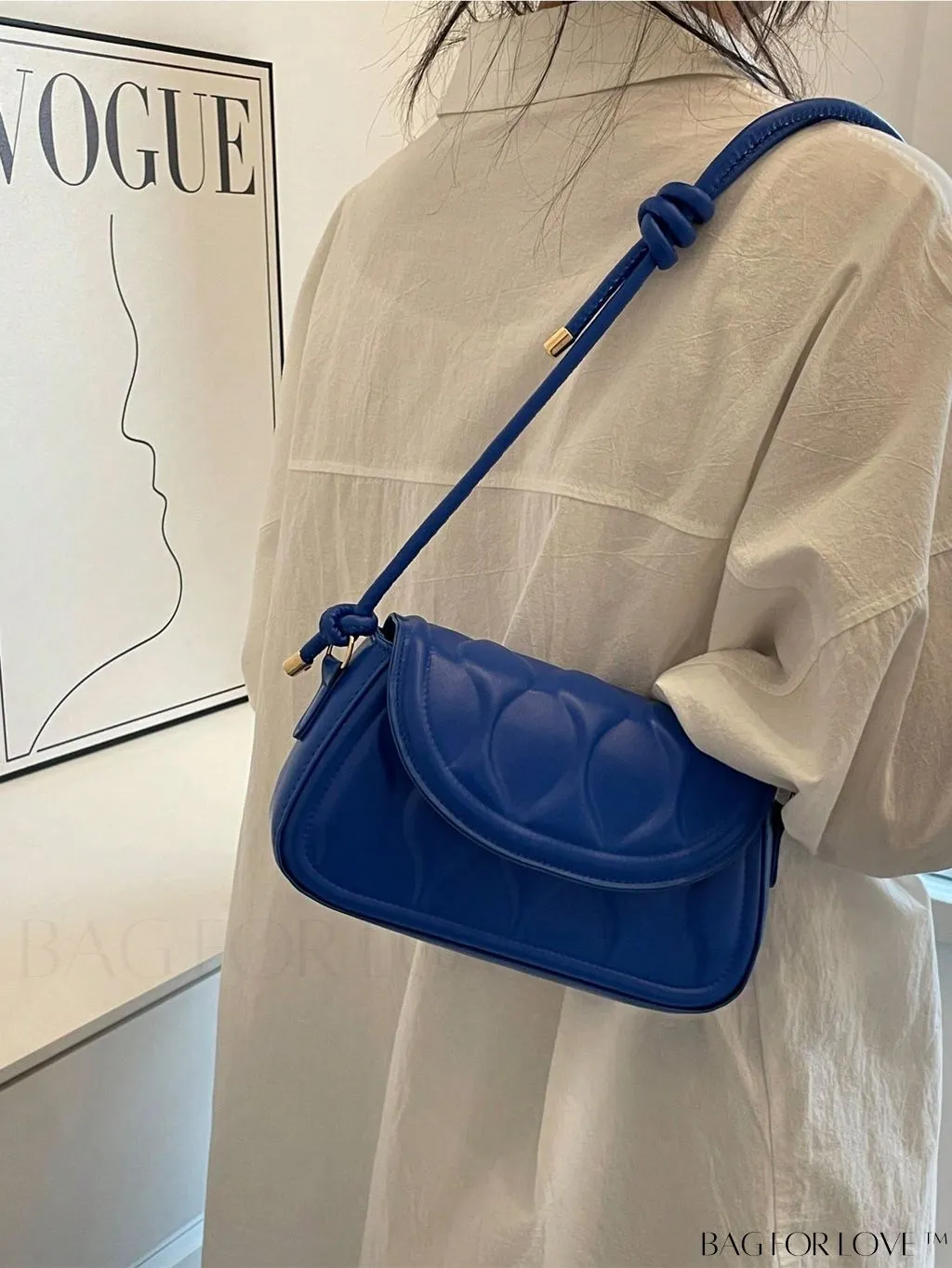 BagForLove - Compact Embossed Flap Shoulder Bag with Sleek Solid Color - Stylish and Versatile