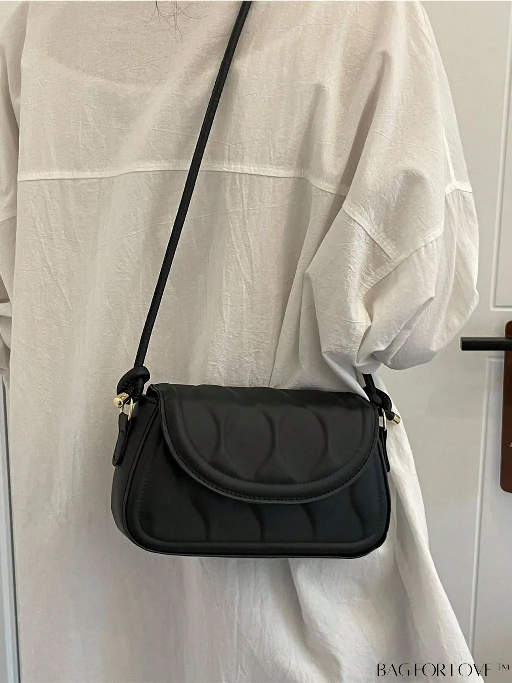 BagForLove - Compact Embossed Flap Shoulder Bag with Sleek Solid Color - Stylish and Versatile