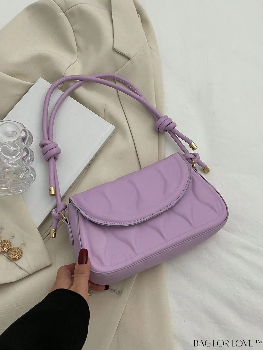 BagForLove - Compact Embossed Flap Shoulder Bag with Sleek Solid Color - Stylish and Versatile