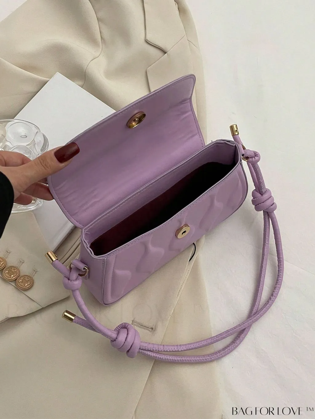 BagForLove - Compact Embossed Flap Shoulder Bag with Sleek Solid Color - Stylish and Versatile