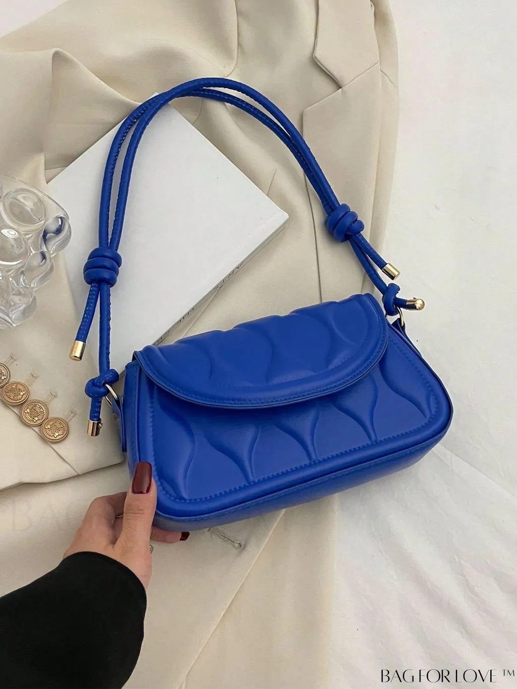 BagForLove - Compact Embossed Flap Shoulder Bag with Sleek Solid Color - Stylish and Versatile