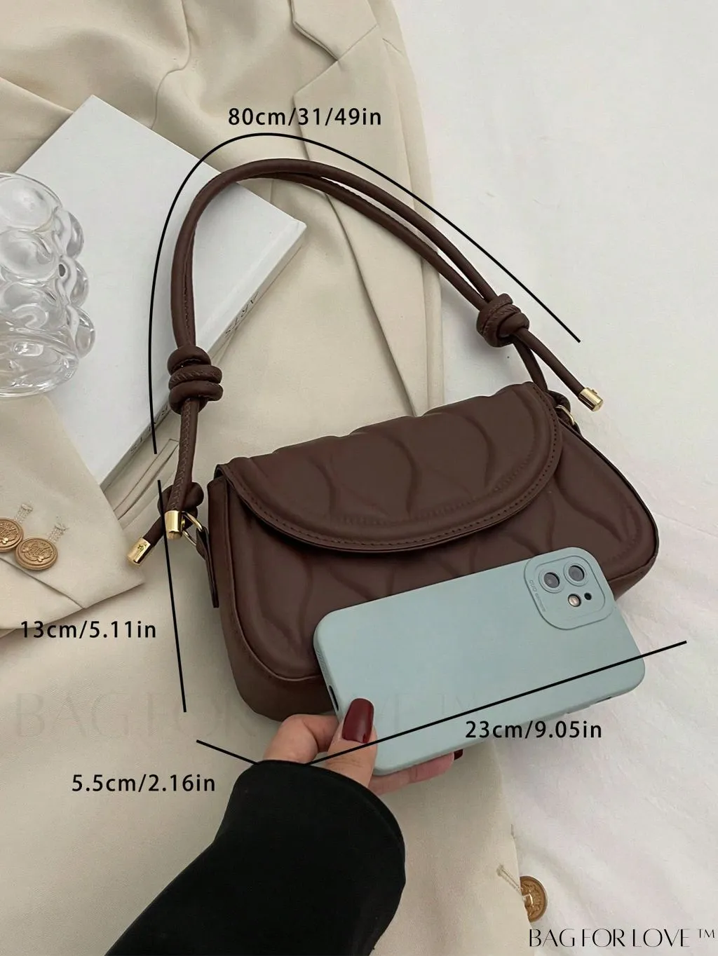 BagForLove - Compact Embossed Flap Shoulder Bag with Sleek Solid Color - Stylish and Versatile