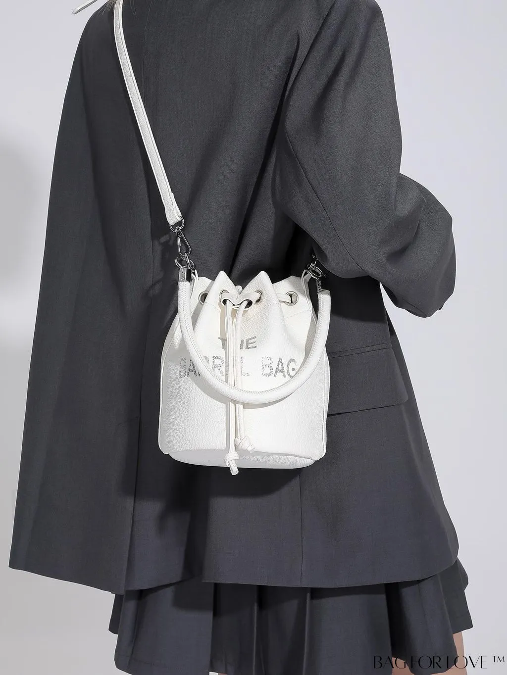 BagForLove - Compact Graphic Drawstring Bucket Bag: Sleek, Minimalist Design