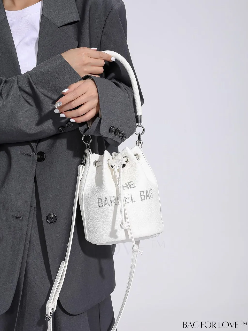 BagForLove - Compact Graphic Drawstring Bucket Bag: Sleek, Minimalist Design