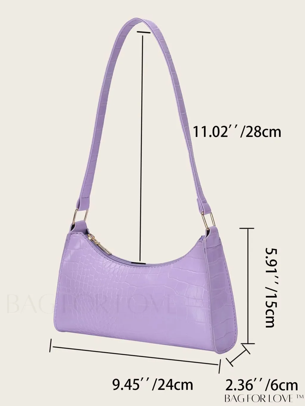 BagForLove - Croc Embossed Baguette Bag: Sleek and Minimalistic Design
