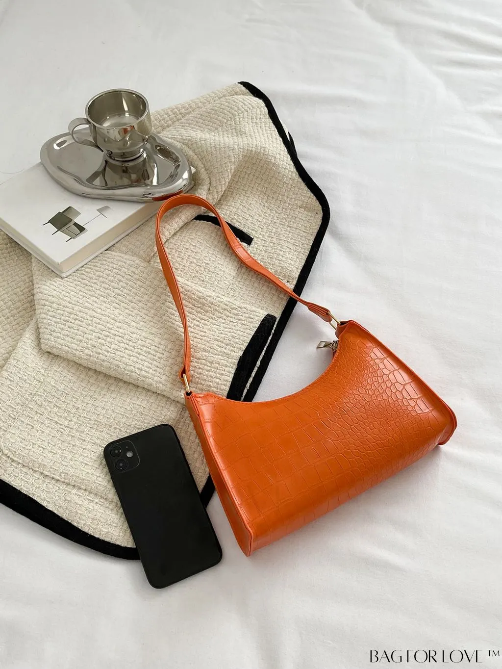 BagForLove - Croc Embossed Baguette Bag: Sleek and Minimalistic Design
