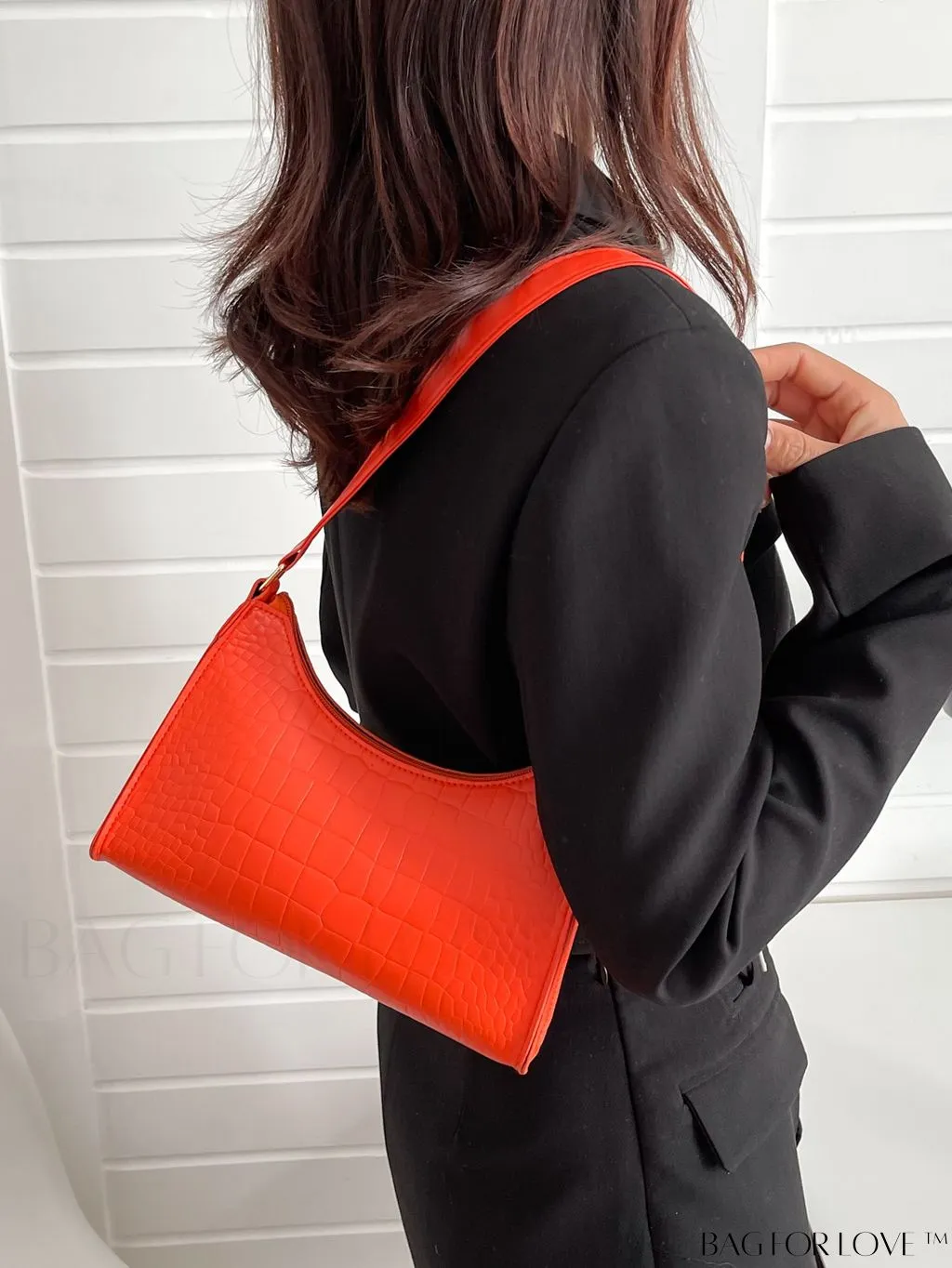 BagForLove - Croc Embossed Baguette Bag: Sleek and Minimalistic Design