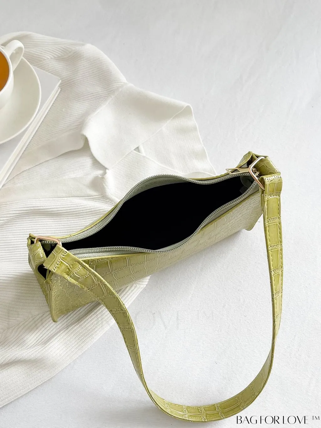 BagForLove - Croc Embossed Baguette Bag: Sleek and Minimalistic Design