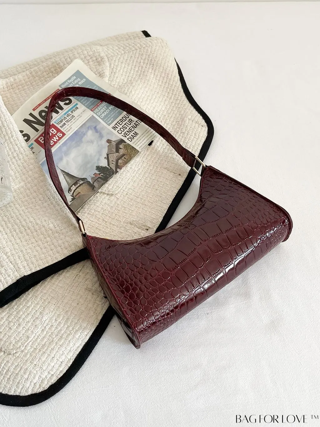 BagForLove - Croc Embossed Baguette Bag: Sleek and Minimalistic Design