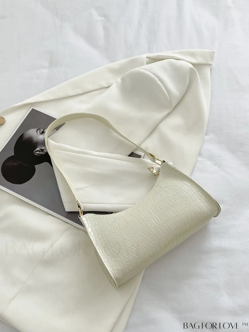 BagForLove - Croc Embossed Baguette Bag: Sleek and Minimalistic Design