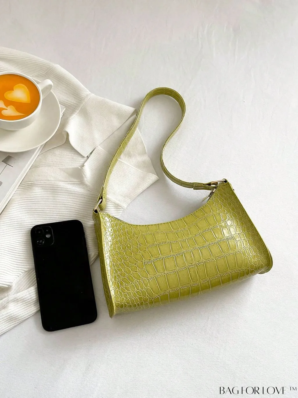 BagForLove - Croc Embossed Baguette Bag: Sleek and Minimalistic Design