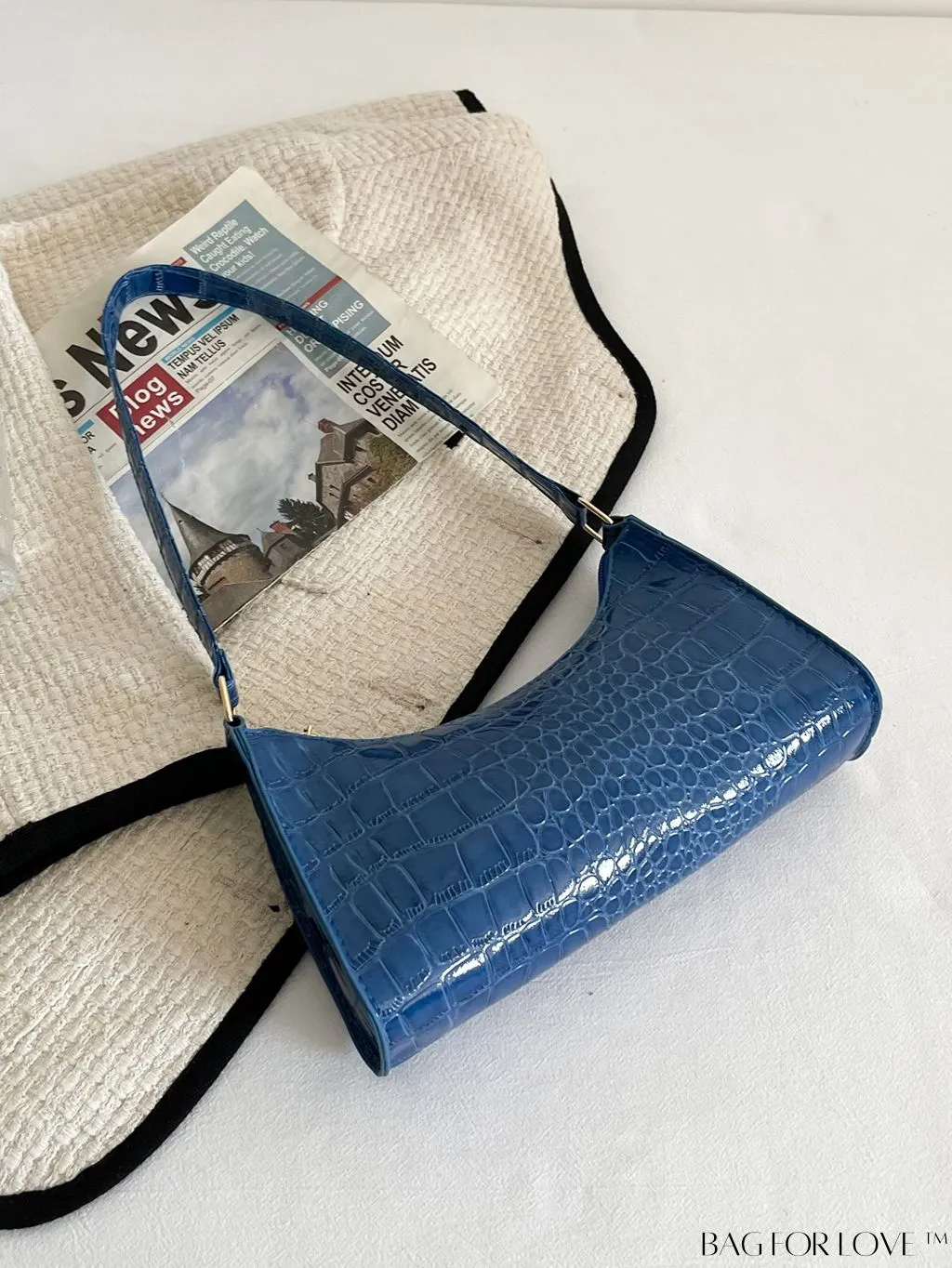 BagForLove - Croc Embossed Baguette Bag: Sleek and Minimalistic Design