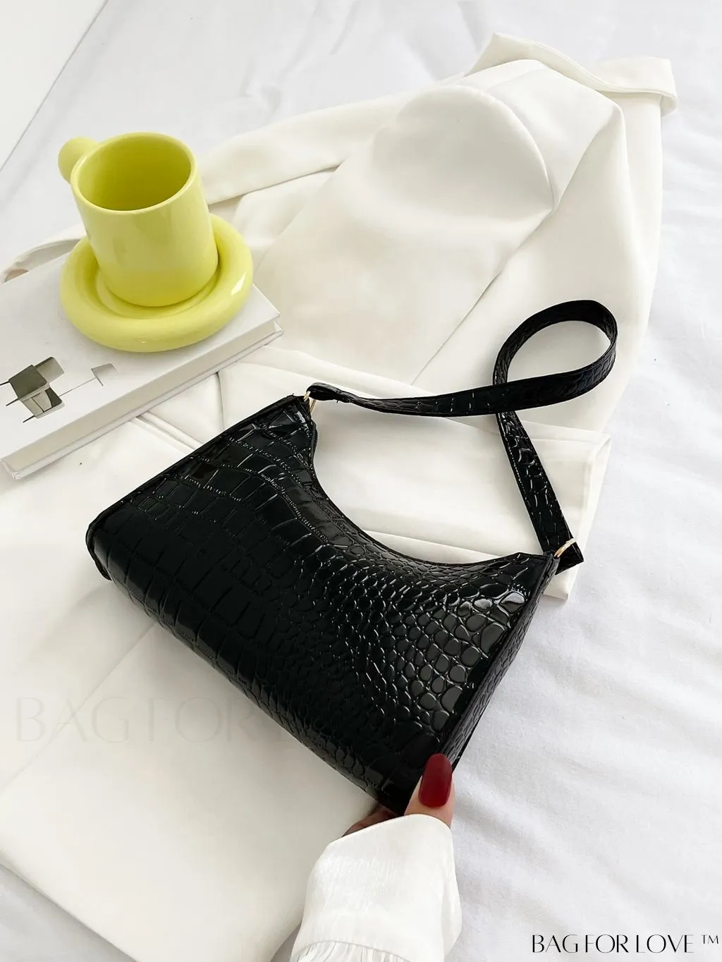 BagForLove - Croc Embossed Baguette Bag: Sleek and Minimalistic Design