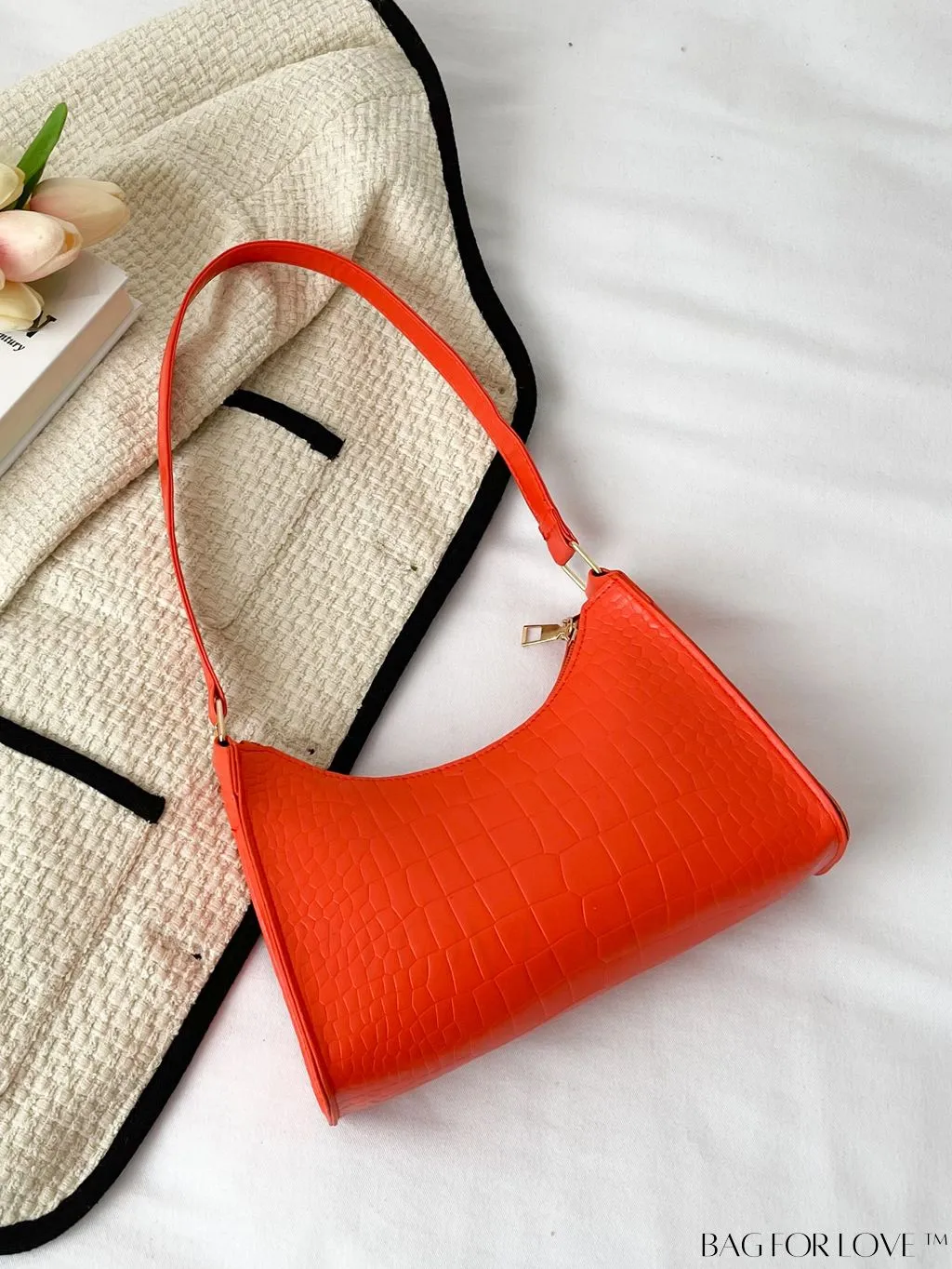 BagForLove - Croc Embossed Baguette Bag: Sleek and Minimalistic Design