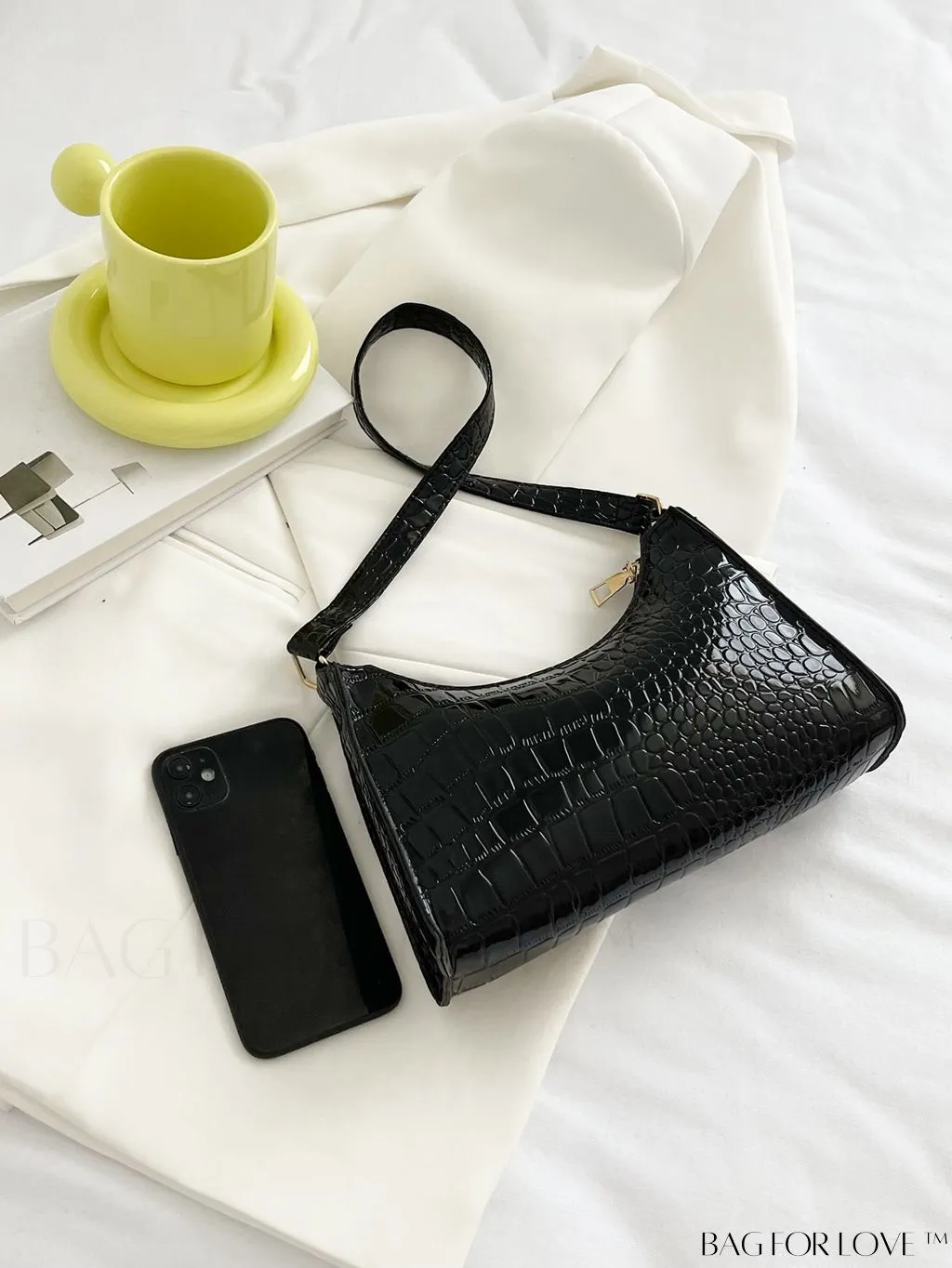 BagForLove - Croc Embossed Baguette Bag: Sleek and Minimalistic Design