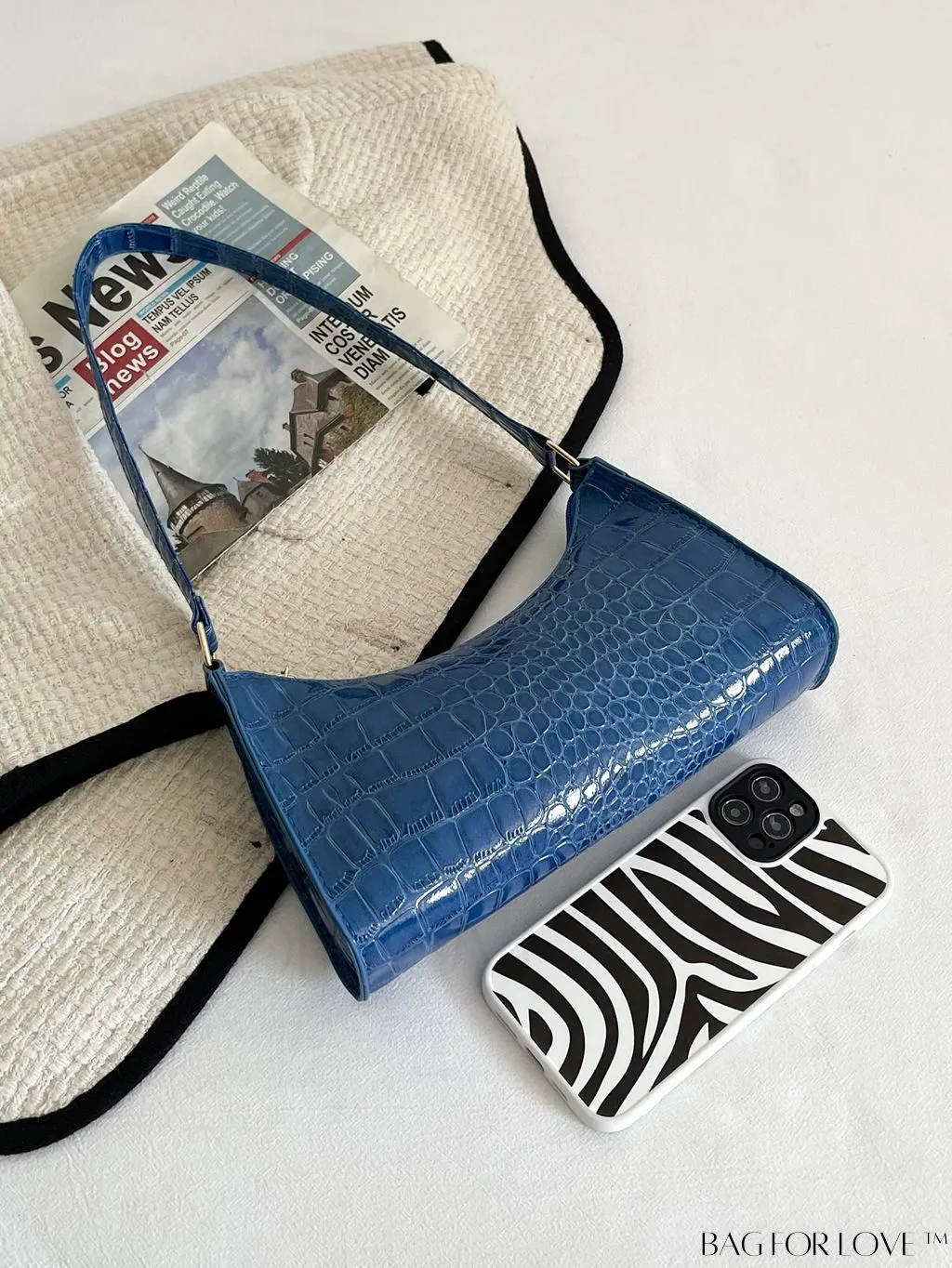 BagForLove - Croc Embossed Baguette Bag: Sleek and Minimalistic Design