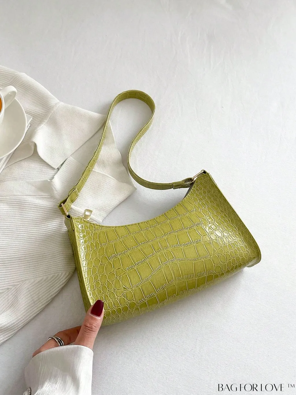 BagForLove - Croc Embossed Baguette Bag: Sleek and Minimalistic Design