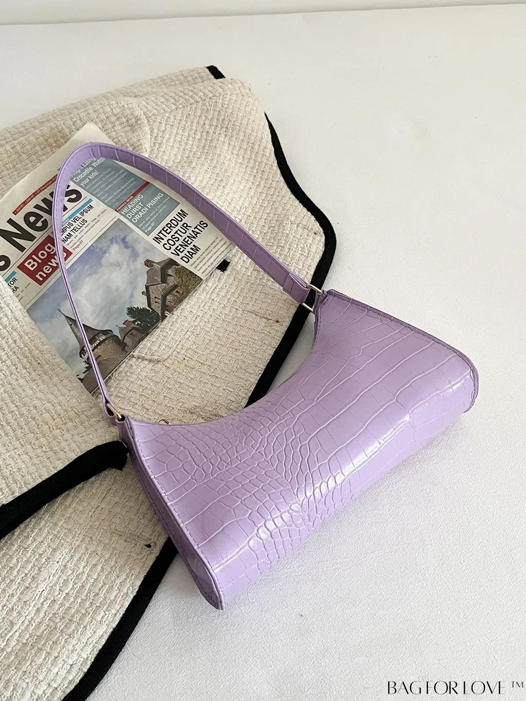 BagForLove - Croc Embossed Baguette Bag: Sleek and Minimalistic Design