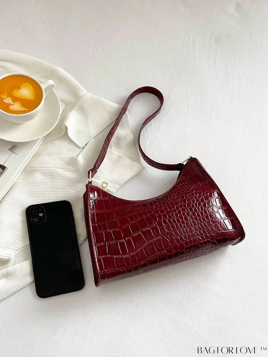BagForLove - Croc Embossed Baguette Bag: Sleek and Minimalistic Design