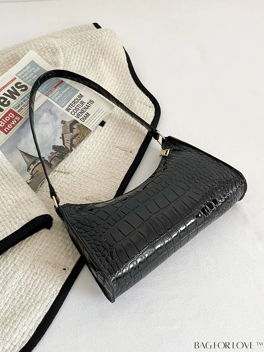 BagForLove - Croc Embossed Baguette Bag: Sleek and Minimalistic Design