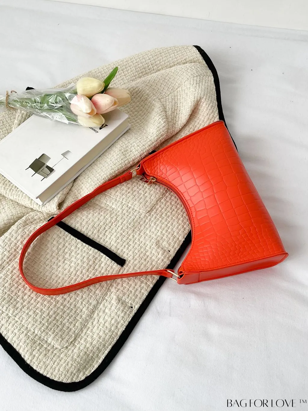 BagForLove - Croc Embossed Baguette Bag: Sleek and Minimalistic Design