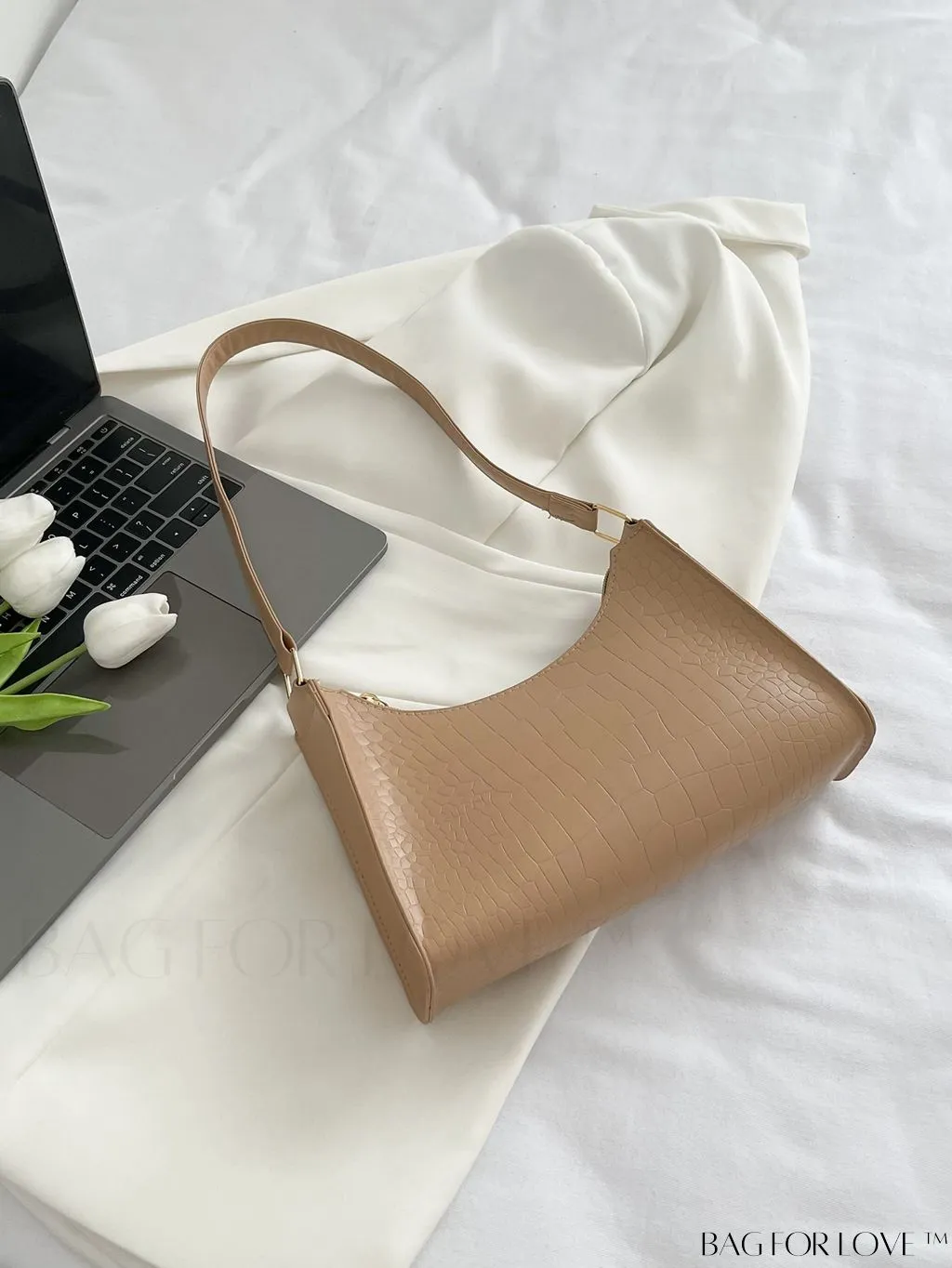 BagForLove - Croc Embossed Baguette Bag: Sleek and Minimalistic Design