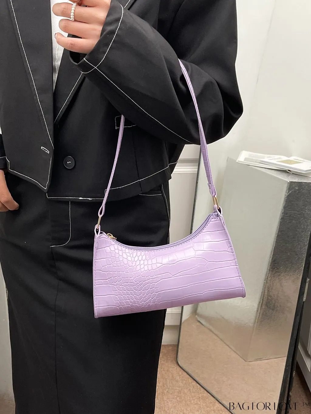 BagForLove - Croc Embossed Baguette Bag: Sleek and Minimalistic Design