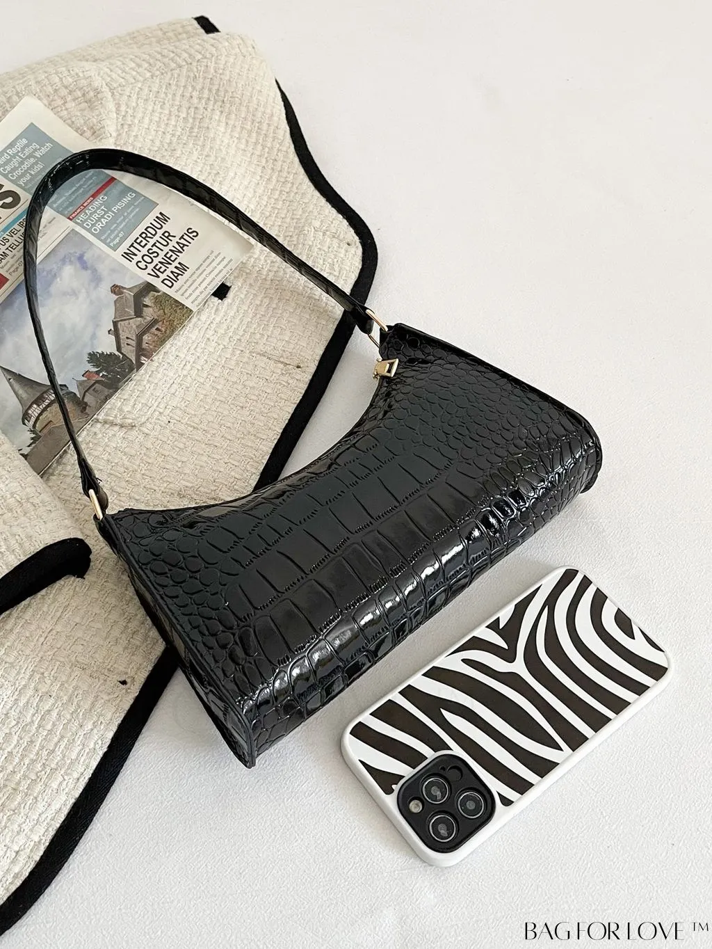 BagForLove - Croc Embossed Baguette Bag: Sleek and Minimalistic Design