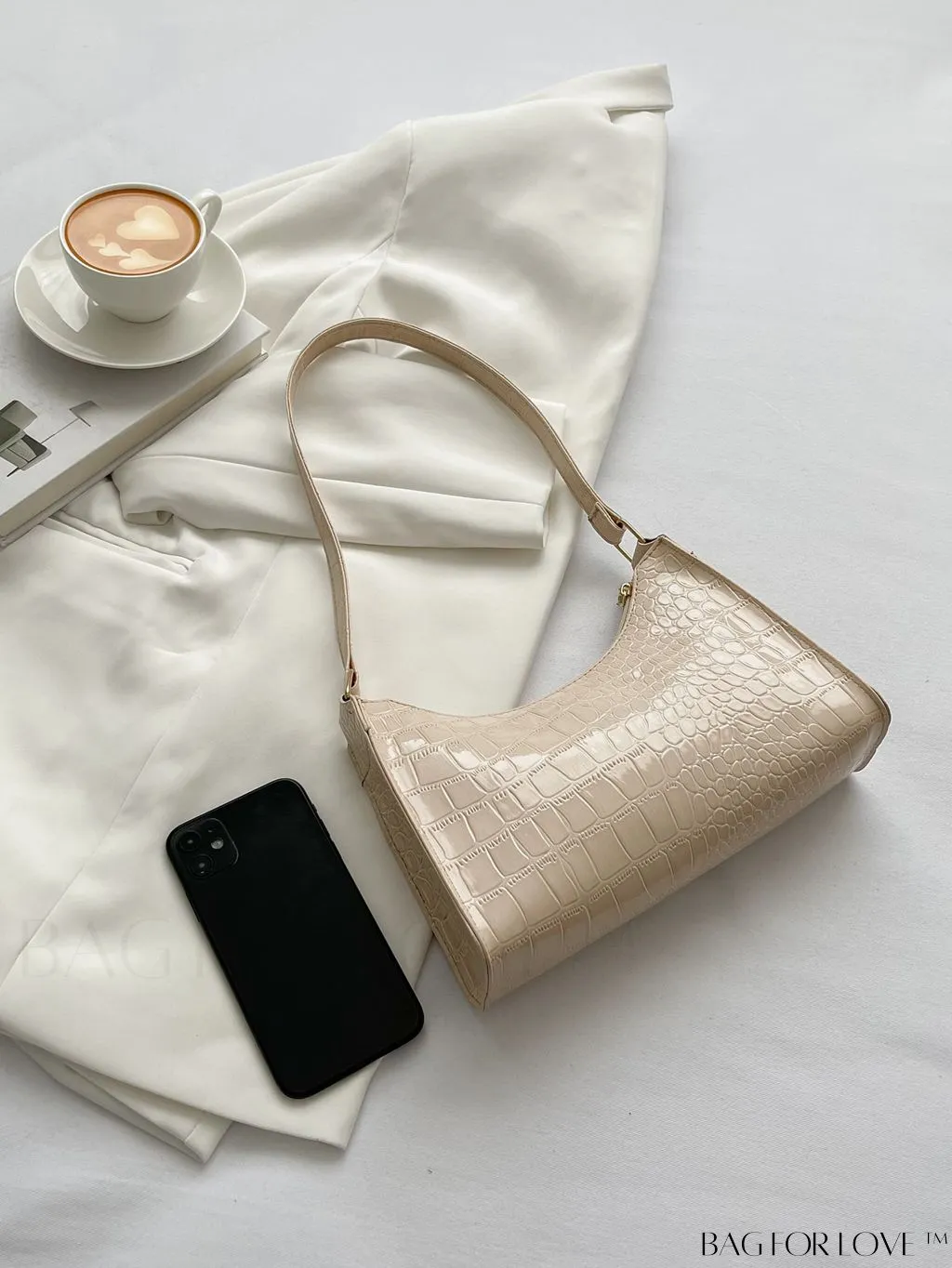 BagForLove - Croc Embossed Baguette Bag: Sleek and Minimalistic Design