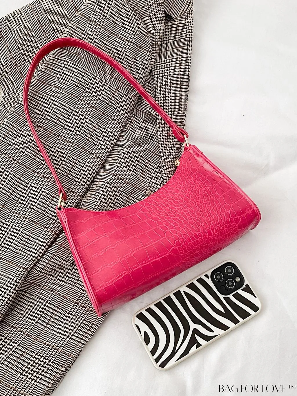 BagForLove - Croc Embossed Baguette Bag: Sleek and Minimalistic Design