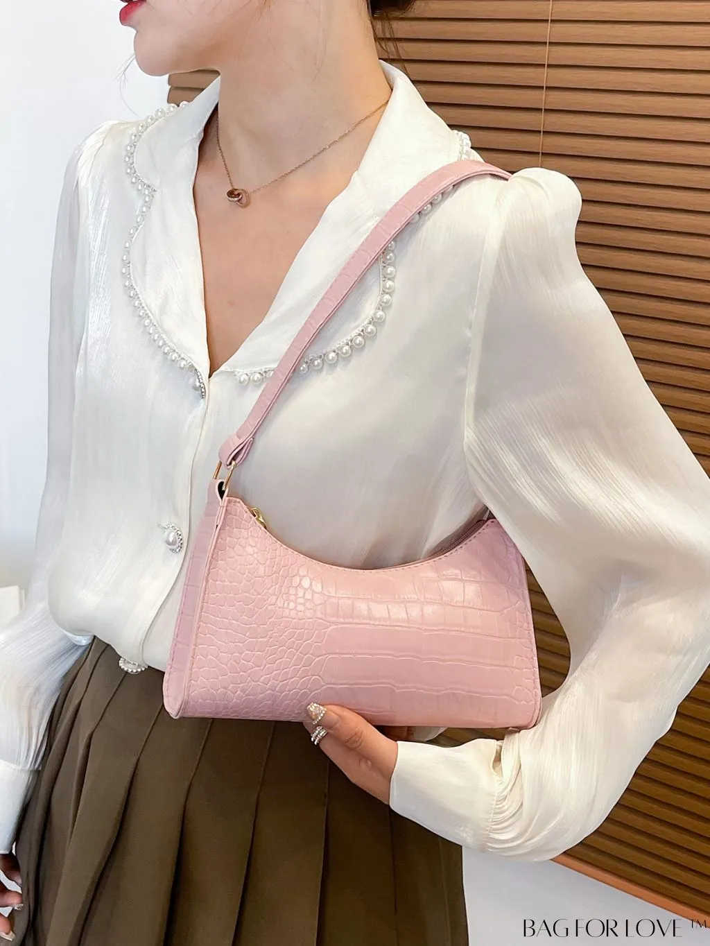 BagForLove - Croc Embossed Baguette Bag: Sleek and Minimalistic Design