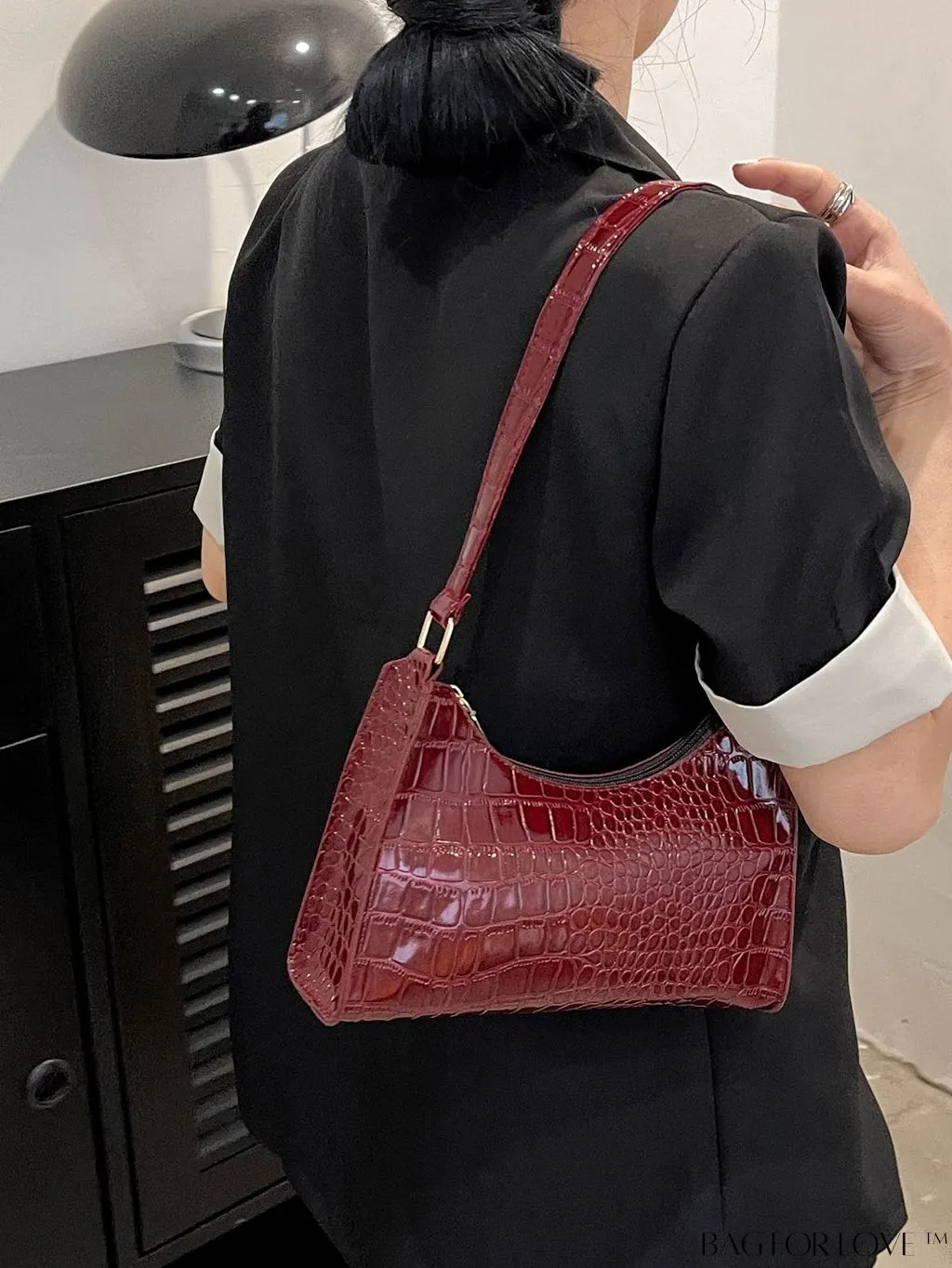BagForLove - Croc Embossed Baguette Bag: Sleek and Minimalistic Design