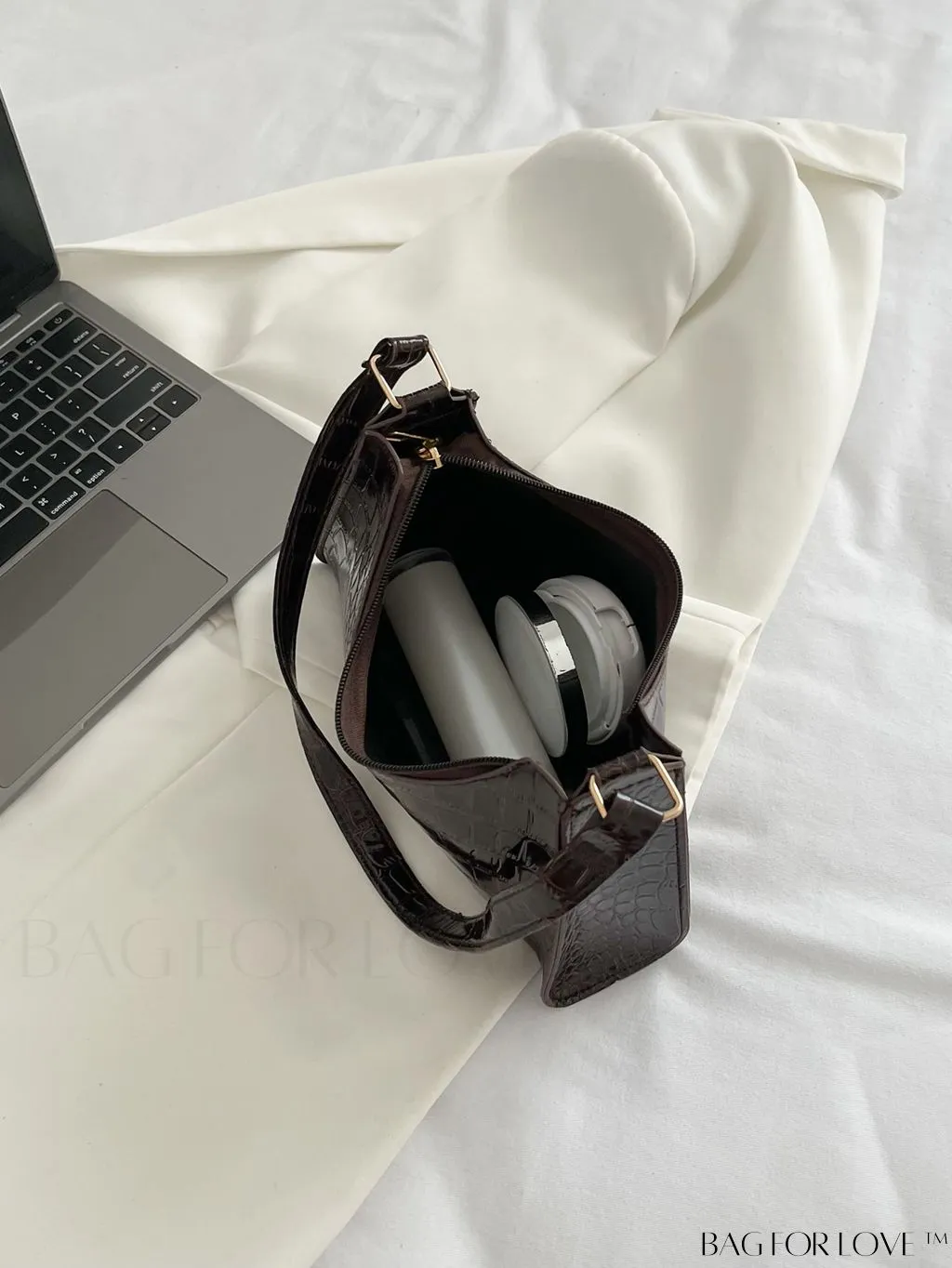 BagForLove - Croc Embossed Baguette Bag: Sleek and Minimalistic Design