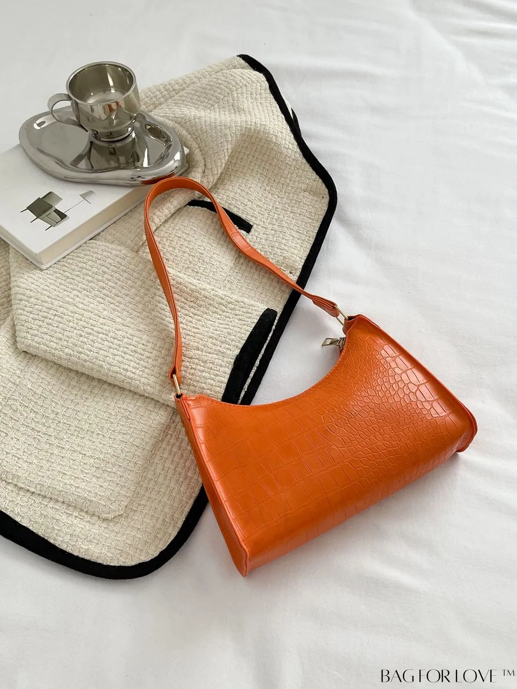 BagForLove - Croc Embossed Baguette Bag: Sleek and Minimalistic Design