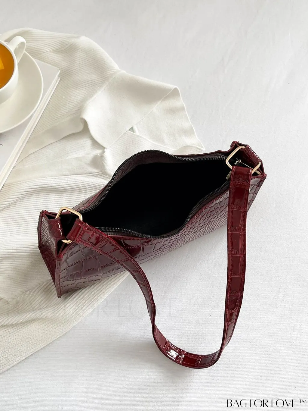 BagForLove - Croc Embossed Baguette Bag: Sleek and Minimalistic Design