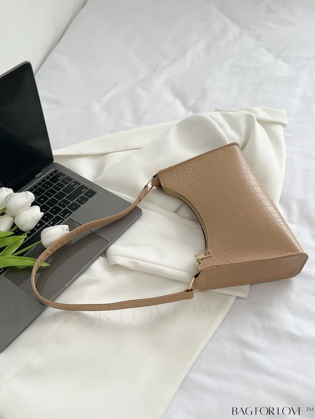 BagForLove - Croc Embossed Baguette Bag: Sleek and Minimalistic Design