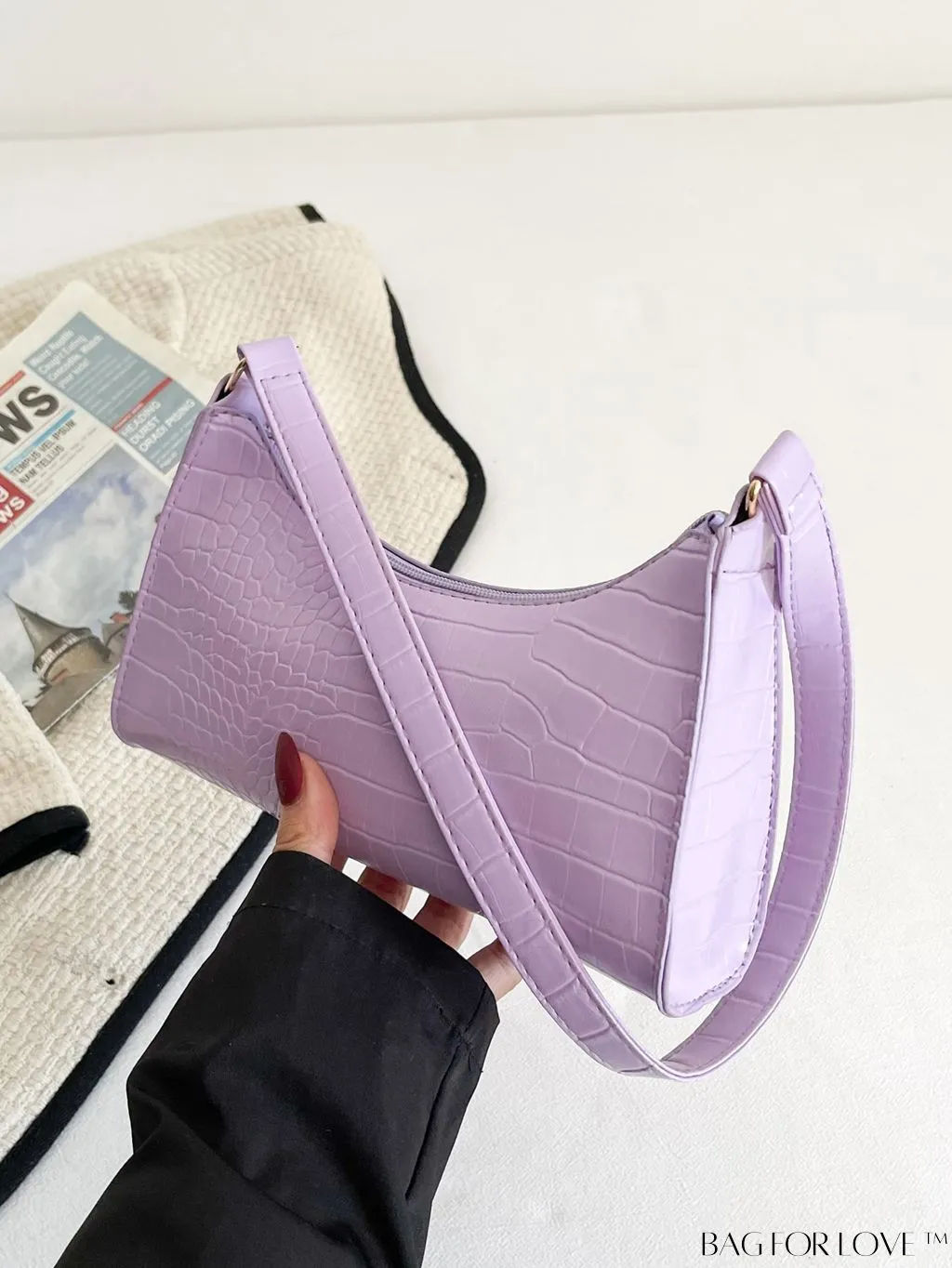 BagForLove - Croc Embossed Baguette Bag: Sleek and Minimalistic Design
