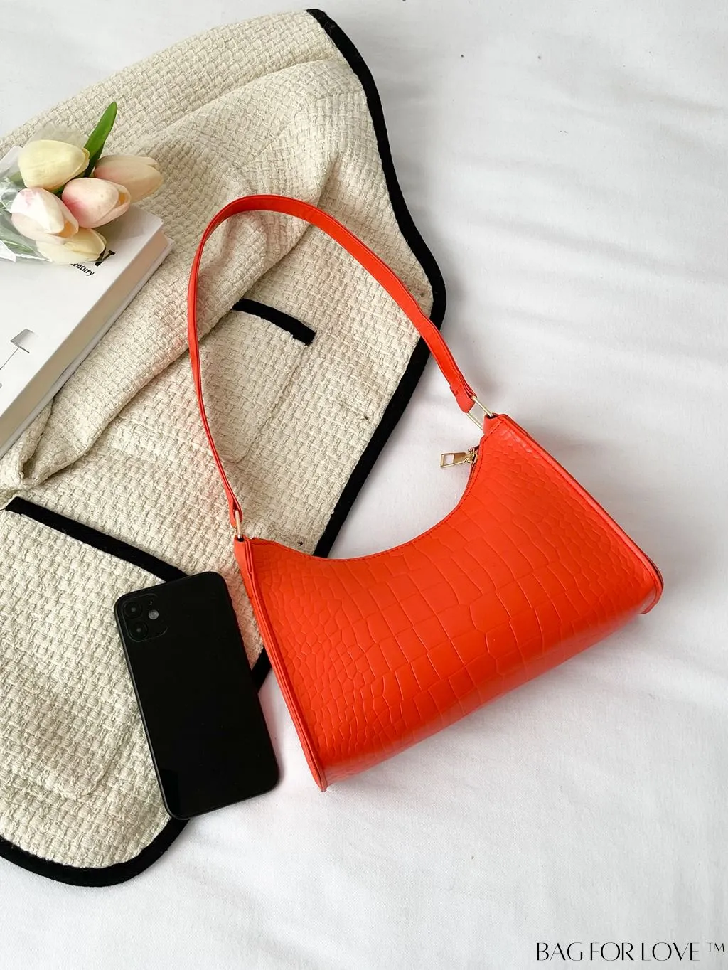 BagForLove - Croc Embossed Baguette Bag: Sleek and Minimalistic Design