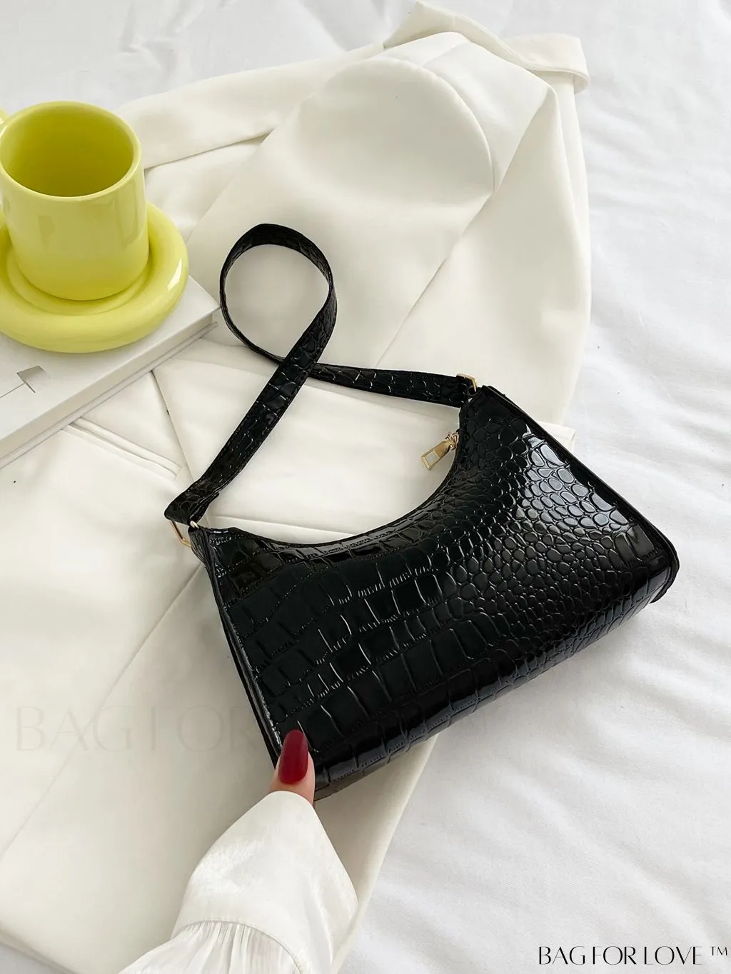 BagForLove - Croc Embossed Baguette Bag: Sleek and Minimalistic Design
