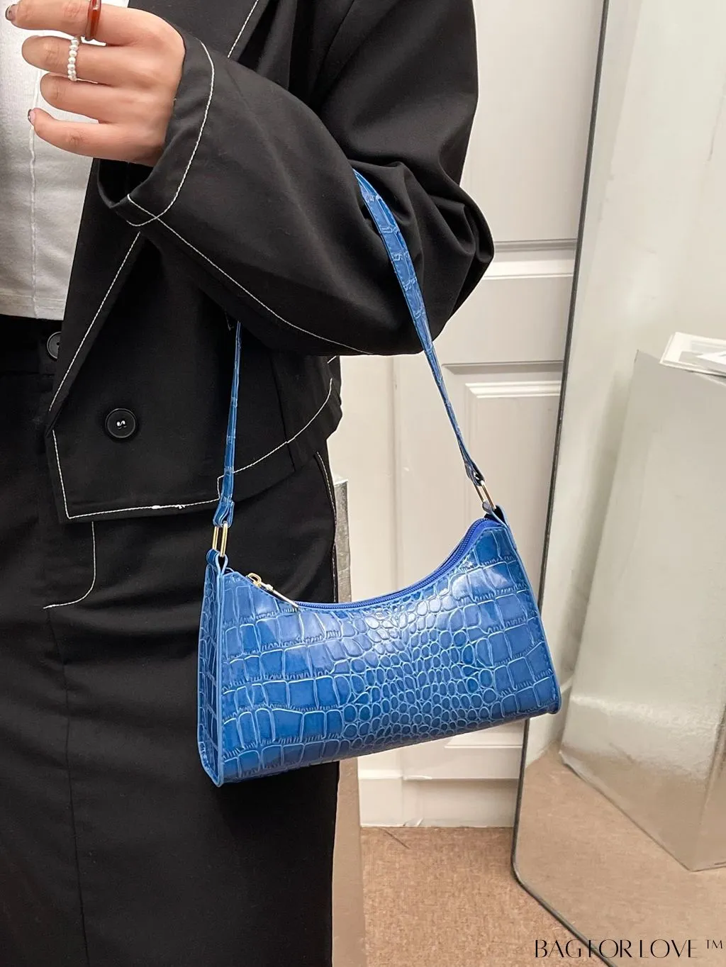 BagForLove - Croc Embossed Baguette Bag: Sleek and Minimalistic Design