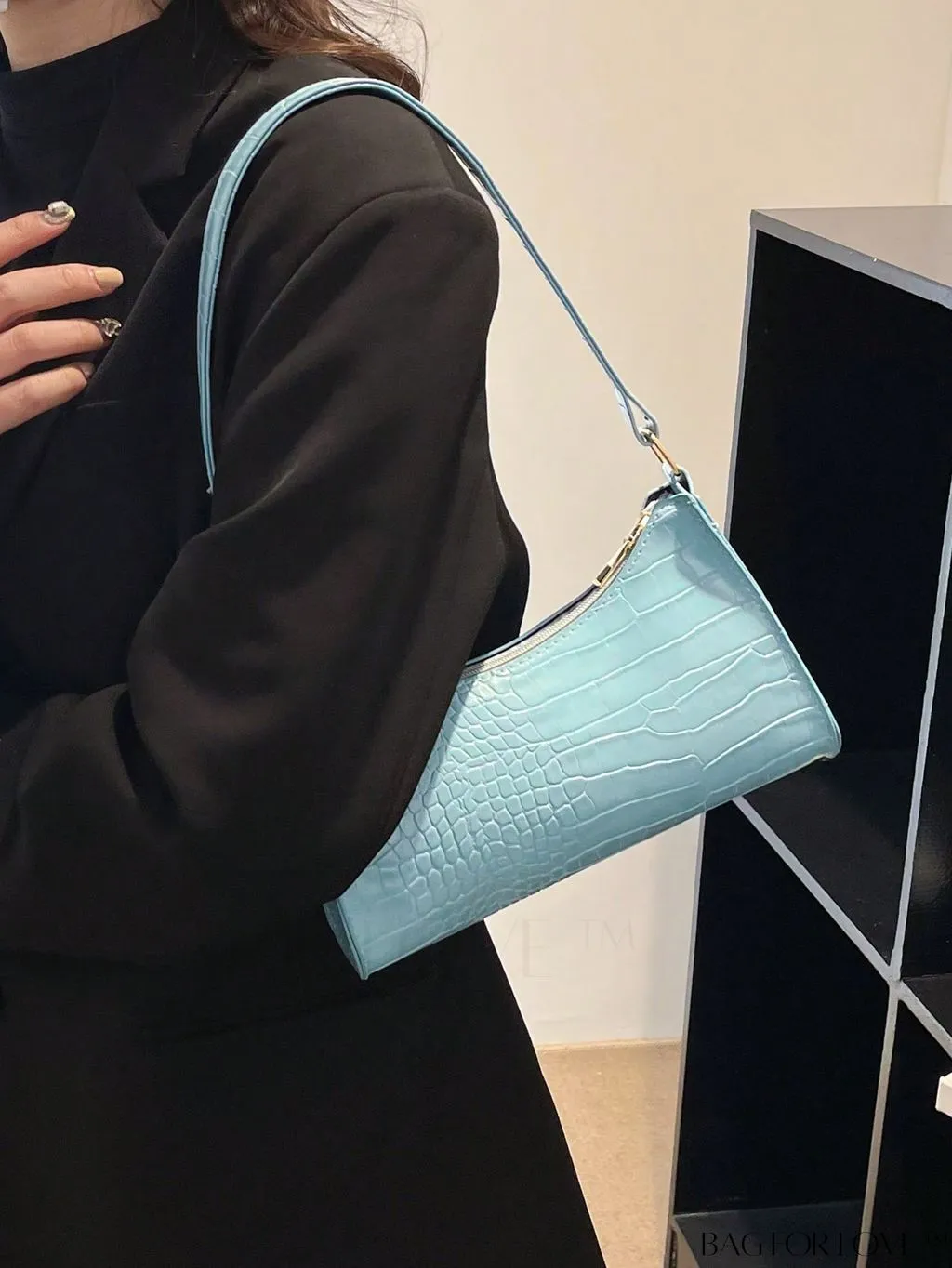BagForLove - Croc Embossed Baguette Bag: Sleek and Minimalistic Design
