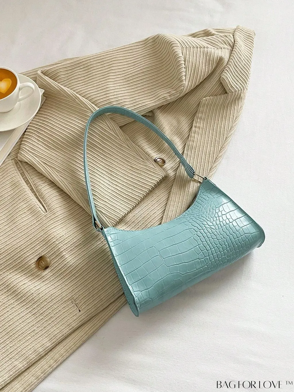 BagForLove - Croc Embossed Baguette Bag: Sleek and Minimalistic Design