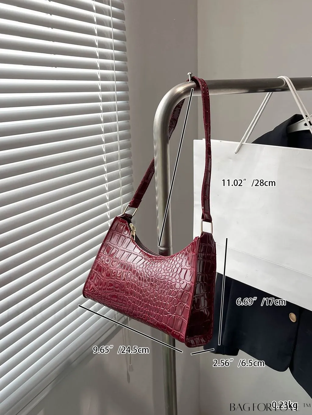 BagForLove - Croc Embossed Baguette Bag: Sleek and Minimalistic Design