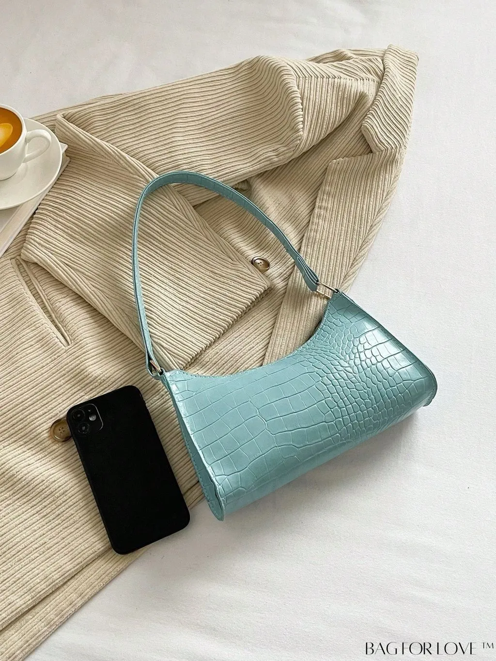 BagForLove - Croc Embossed Baguette Bag: Sleek and Minimalistic Design