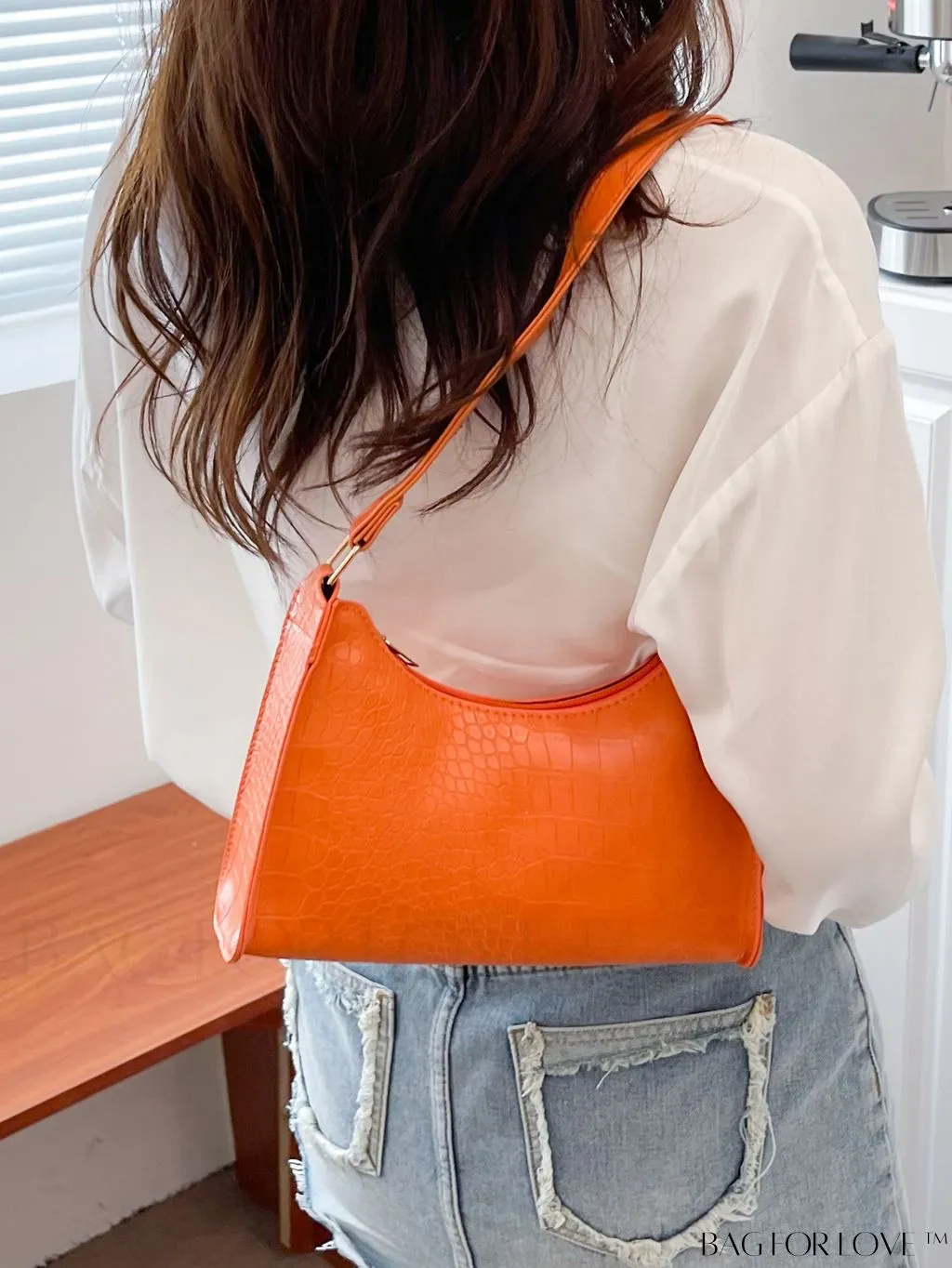 BagForLove - Croc Embossed Baguette Bag: Sleek and Minimalistic Design