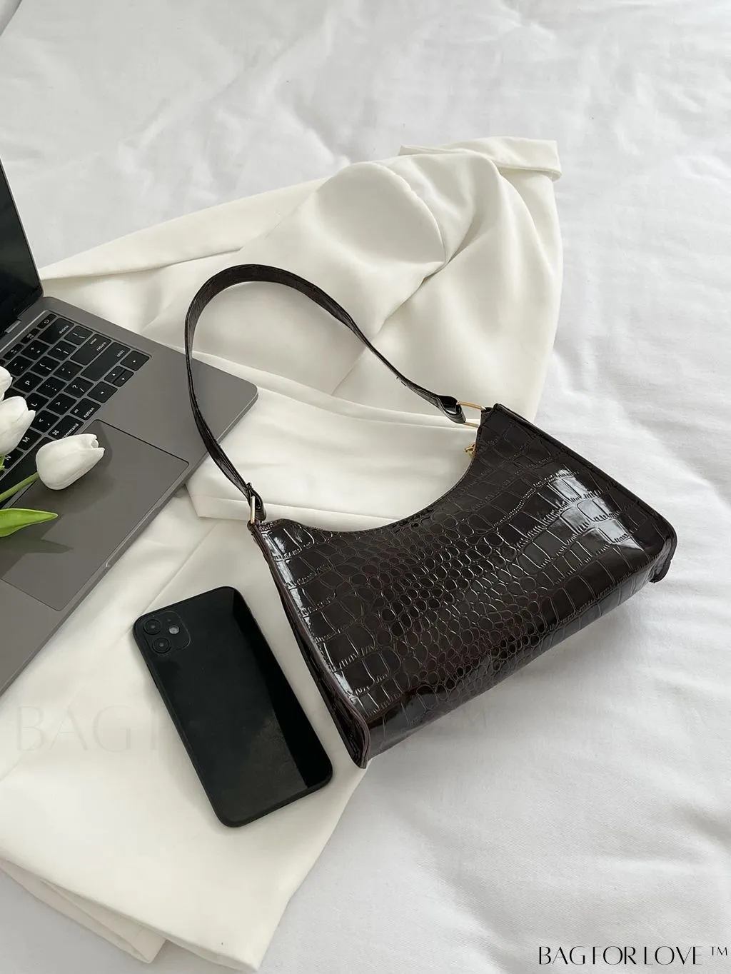 BagForLove - Croc Embossed Baguette Bag: Sleek and Minimalistic Design