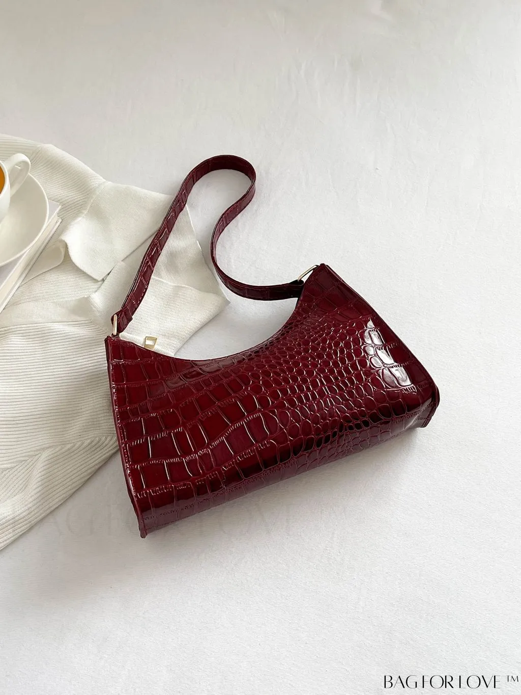 BagForLove - Croc Embossed Baguette Bag: Sleek and Minimalistic Design