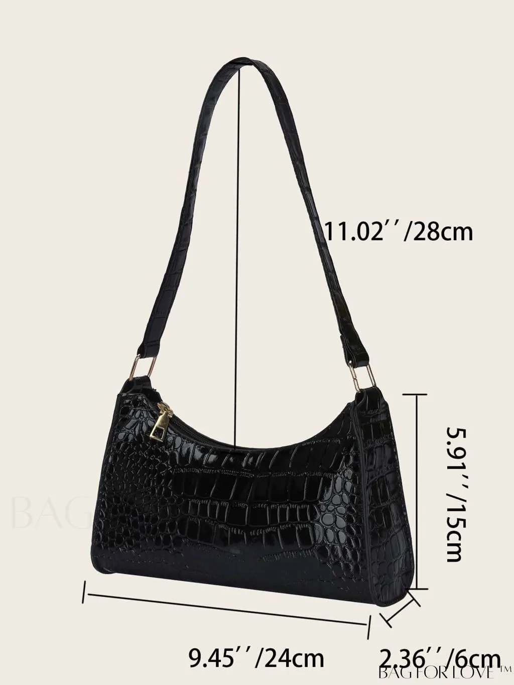 BagForLove - Croc Embossed Baguette Bag: Sleek and Minimalistic Design