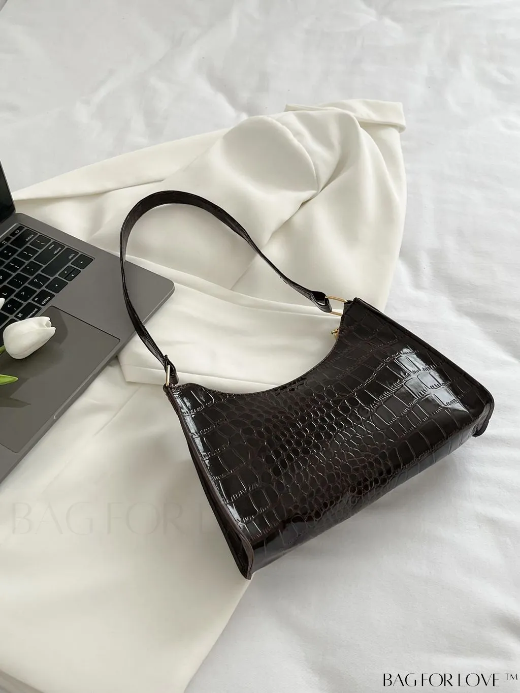 BagForLove - Croc Embossed Baguette Bag: Sleek and Minimalistic Design