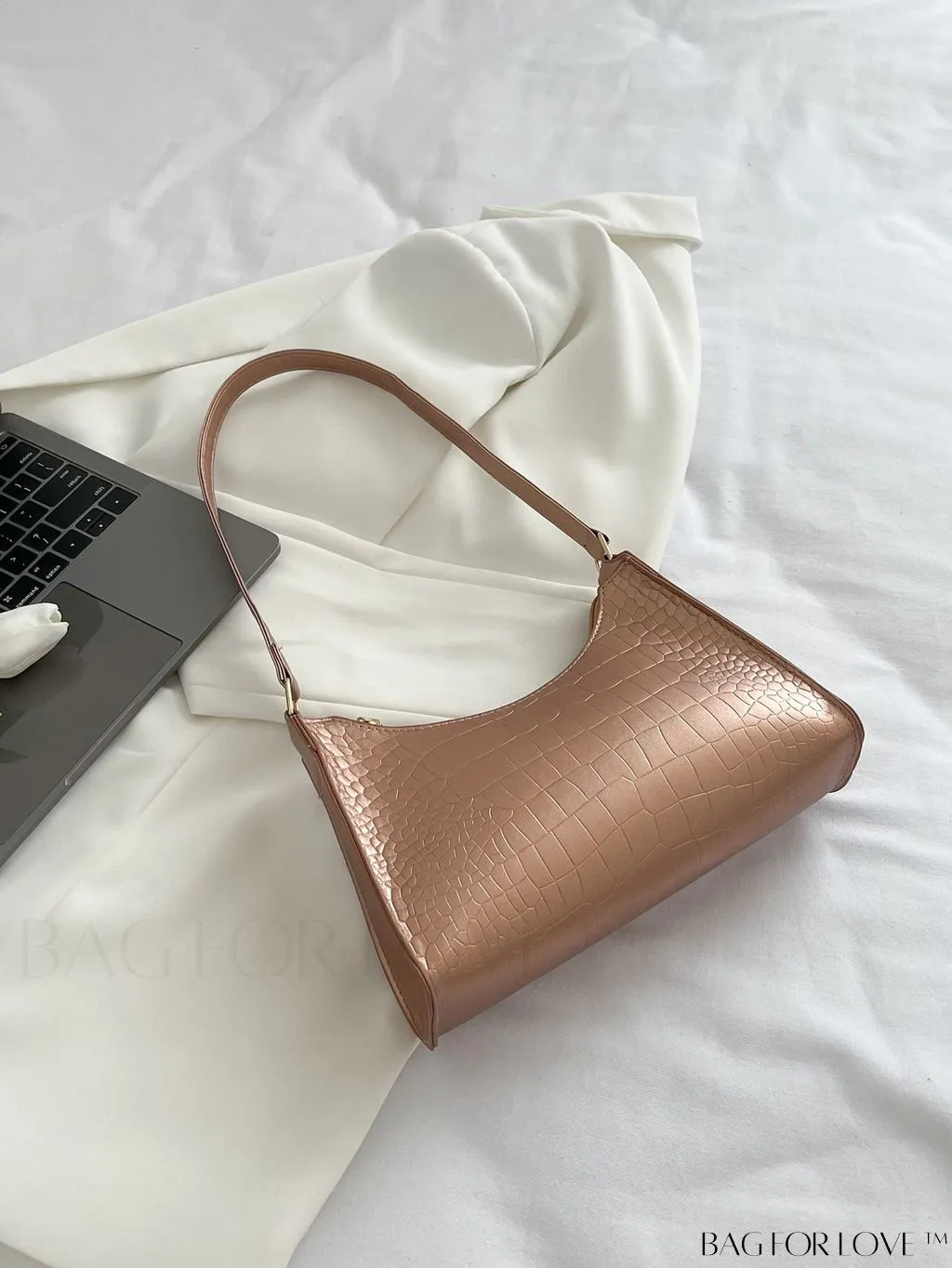 BagForLove - Croc Embossed Baguette Bag: Sleek and Minimalistic Design